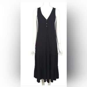PACT Women's Dress S Black Organic Cotton Sleeveless A-Line Tiered Midi Pockets